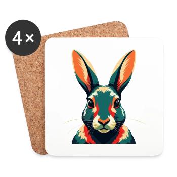 Rabbit Cartoon Character Colorful Pet Animal - Coasters (set of 4) - white - Front