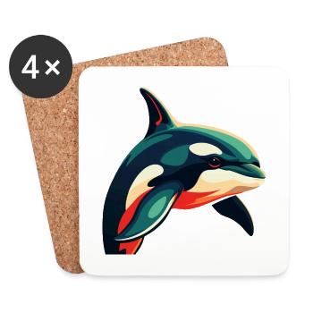 Orca Zeichentrickfigur Buntes Haustier Tier - Untersetzer (4er-Set) - Weiß - Vorne