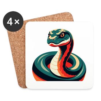 Anaconda Cartoon Character Colorful Pet Animal - Coasters (set of 4) - white - Front