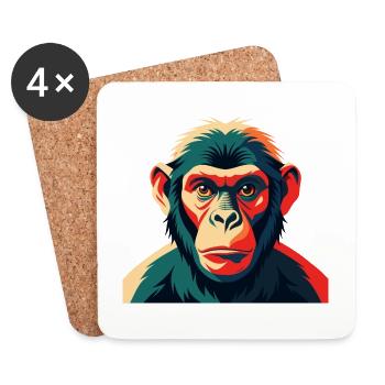 Singe Dessin Animé Personnage Animal De Compagnie Coloré - Dessous de verre (lot de 4) - blanc - Devant