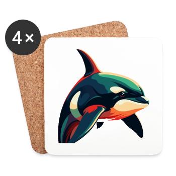 Orca Cartoon-Figur Buntes Haustier - Untersetzer (4er-Set) - Weiß - Vorne