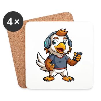 Eagle Funny Cartoon Character Musique de casque - Dessous de verre (lot de 4) - blanc - Devant