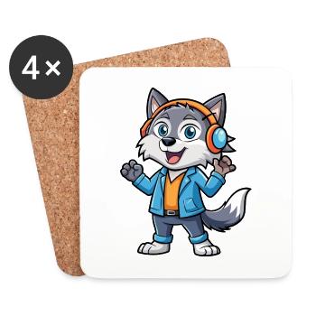 Wolf Lustige Zeichentrickfigur Kopfhörer Musik - Untersetzer (4er-Set) - Weiß - Vorne