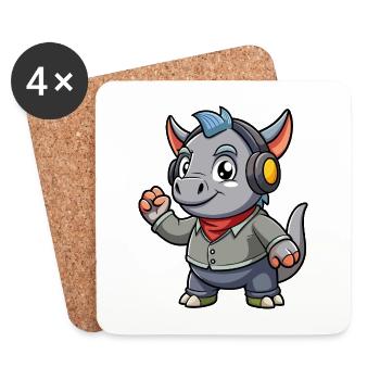 Rhino Lustige Zeichentrickfigur Kopfhörer Musik - Untersetzer (4er-Set) - Weiß - Vorne