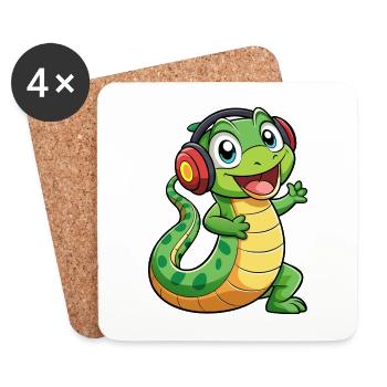 Serpent Drôle Dessin Animé Personnage Casque Musique - Dessous de verre (lot de 4) - blanc - Devant