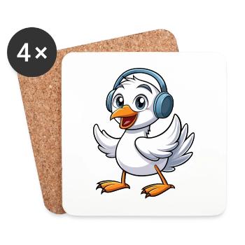 Schwan Lustige Zeichentrickfigur Kopfhörer Musik - Untersetzer (4er-Set) - Weiß - Vorne