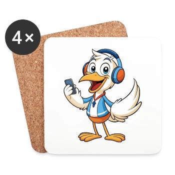 Pelican Funny Cartoon Character Musique de casque - Dessous de verre (lot de 4) - blanc - Devant