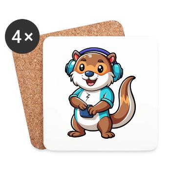 Loutre Funny Cartoon Character Musique de casque - Dessous de verre (lot de 4) - blanc - Devant
