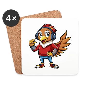 Hawk Funny Cartoon Character Musique de casque - Dessous de verre (lot de 4) - blanc - Devant