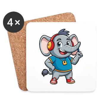 Elefant Lustige Zeichentrickfigur Kopfhörer Musik - Untersetzer (4er-Set) - Weiß - Vorne