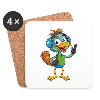 Emu Funny Cartoon Character Musique de casque - Dessous de verre (lot de 4) - blanc - Devant