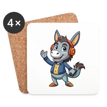 Esel Lustige Cartoon Figur Kopfhörer Musik - Untersetzer (4er-Set) - Weiß - Vorne
