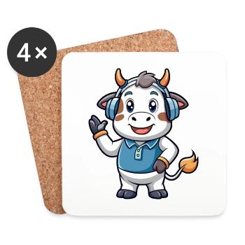 Kuh Lustige Cartoon Figur Kopfhörer Musik - Untersetzer (4er-Set) - Weiß - Vorne