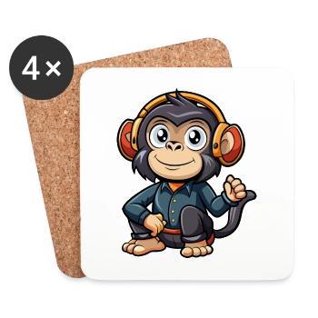 Schimpanse Lustige Cartoon Figur Kopfhörer Musik - Untersetzer (4er-Set) - Weiß - Vorne