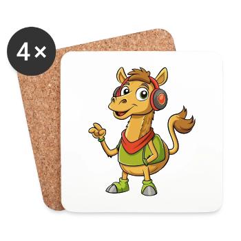 Kamel Lustige Cartoon Figur Kopfhörer Musik - Untersetzer (4er-Set) - Weiß - Vorne
