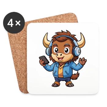 Buffalo Lustige Cartoon Figur Kopfhörer Musik - Untersetzer (4er-Set) - Weiß - Vorne