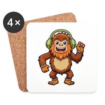 Big Foot Lustige Cartoon Figur Kopfhörer Musik - Untersetzer (4er-Set) - Weiß - Vorne