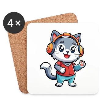 Katze Lustige Cartoon Figur Kopfhörer Musik - Untersetzer (4er-Set) - Weiß - Vorne