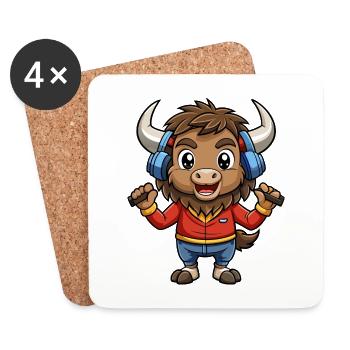 Bison Lustige Zeichentrickfigur Kopfhörer Musik - Untersetzer (4er-Set) - Weiß - Vorne