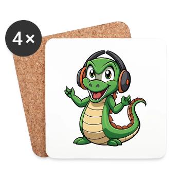 Anaconda Lustige Cartoon Figur Kopfhörer Musik - Untersetzer (4er-Set) - Weiß - Vorne