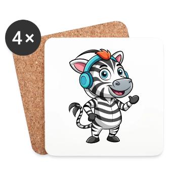 Zebra Lustige Zeichentrickfigur Kopfhörer Musik - Untersetzer (4er-Set) - Weiß - Vorne