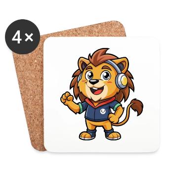 Lion Funny Cartoon Character Musique de casque - Dessous de verre (lot de 4) - blanc - Devant