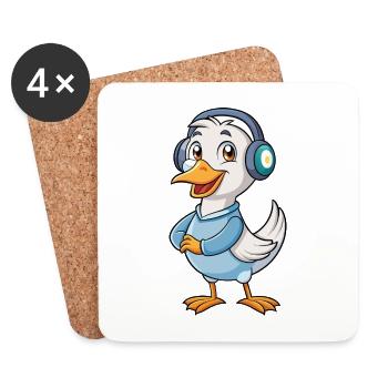 Goose Funny Cartoon Character Casque Musique - Dessous de verre (lot de 4) - blanc - Devant