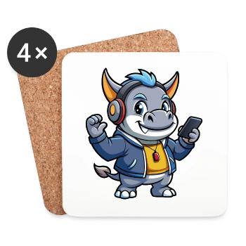 Rhino Lustige Zeichentrickfigur Kopfhörer Musik - Untersetzer (4er-Set) - Weiß - Vorne