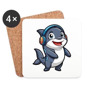 Orca Funny Cartoon Character Headphone Music - Coasters (set of 4) - white - Front