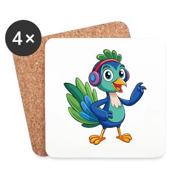 Pfau Lustige Zeichentrickfigur Kopfhörer Musik - Untersetzer (4er-Set) - Weiß - Vorne
