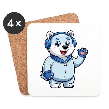 Eisbär Lustige Zeichentrickfigur Kopfhörer Musik - Untersetzer (4er-Set) - Weiß - Vorne