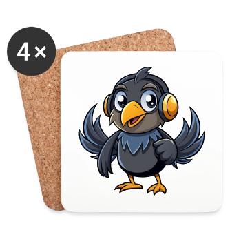 Crow Funny Cartoon Character Musique de casque - Dessous de verre (lot de 4) - blanc - Devant
