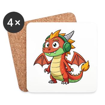 Dragon Funny Cartoon Character Musique de casque - Dessous de verre (lot de 4) - blanc - Devant
