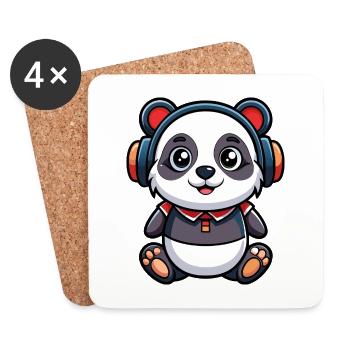 Panda Drôle Dessin Animé Personnage Casque Musique - Dessous de verre (lot de 4) - blanc - Devant