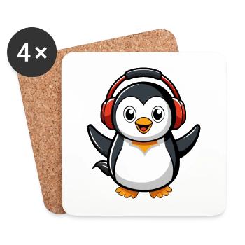 Pinguin Lustige Zeichentrickfigur Kopfhörermusik - Untersetzer (4er-Set) - Weiß - Vorne