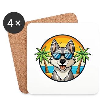 Schwedischer Elchhund Hunderasse Cartoon Sonnenbrille Strand - Untersetzer (4er-Set) - Weiß - Vorne
