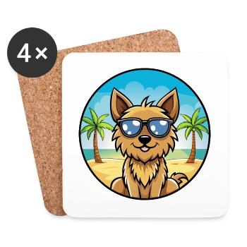 Silky Terrier Hund Rasse Cartoon Sonnenbrille Strand - Untersetzer (4er-Set) - Weiß - Vorne