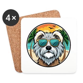 Tibet Terrier Hund Rasse Cartoon Sonnenbrille Strand - Untersetzer (4er-Set) - Weiß - Vorne