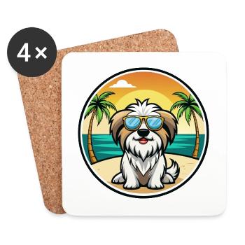 Tibetische Kyi Apso Hunderasse Cartoon Sonnenbrille Strand - Untersetzer (4er-Set) - Weiß - Vorne