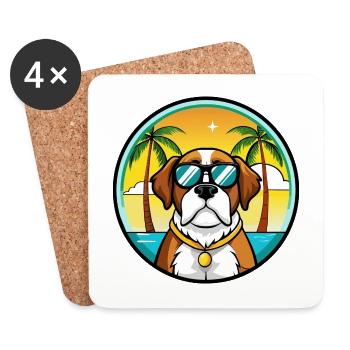 St Bernard Dog Breed Cartoon Sunglasses Beach - Coasters (set of 4) - white - Front