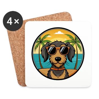 Lunettes de soleil de dessin animé de race de chien teckel à poil dur - Dessous de verre (lot de 4) - blanc - Devant