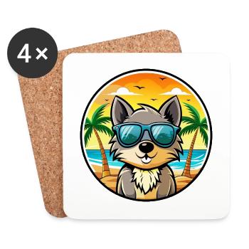 Schipperke Hunderasse Cartoon Sonnenbrille Strand - Untersetzer (4er-Set) - Weiß - Vorne