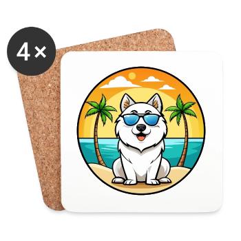 Samojede Hunderasse Cartoon Sonnenbrille Strand - Untersetzer (4er-Set) - Weiß - Vorne