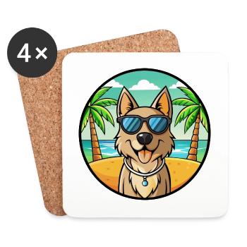 Schäferhund Rasse Cartoon Sonnenbrille Strand - Untersetzer (4er-Set) - Weiß - Vorne