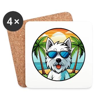 Westie Hunderasse Cartoon Sonnenbrille Strand - Untersetzer (4er-Set) - Weiß - Vorne