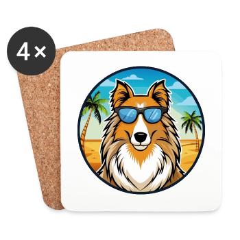 Rough Collie Hunderasse Cartoon Sonnenbrille Strand - Untersetzer (4er-Set) - Weiß - Vorne