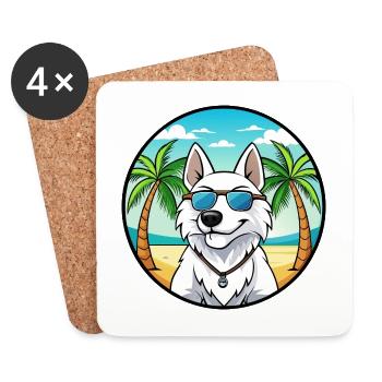 White Shepherd Dog Breed Cartoon Sunglasses Beach - Coasters (set of 4) - white - Front