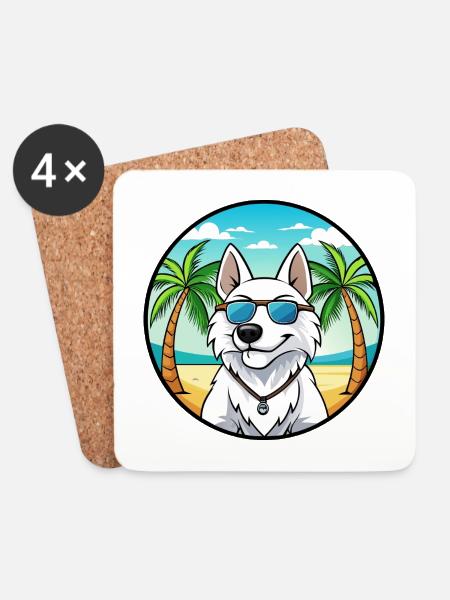 Weißer Schäferhund Hunderasse Cartoon Sonnenbrille Strand - Untersetzer (4er-Set) - Weiß