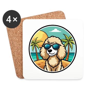 Pudel Hund Rasse Cartoon Sonnenbrille Strand - Untersetzer (4er-Set) - Weiß - Vorne