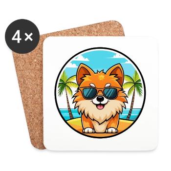 Pommerscher Deutscher Spitz Hunderasse Cartoon Beach - Untersetzer (4er-Set) - Weiß - Vorne